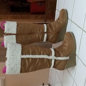 faux suede winter wedge boots